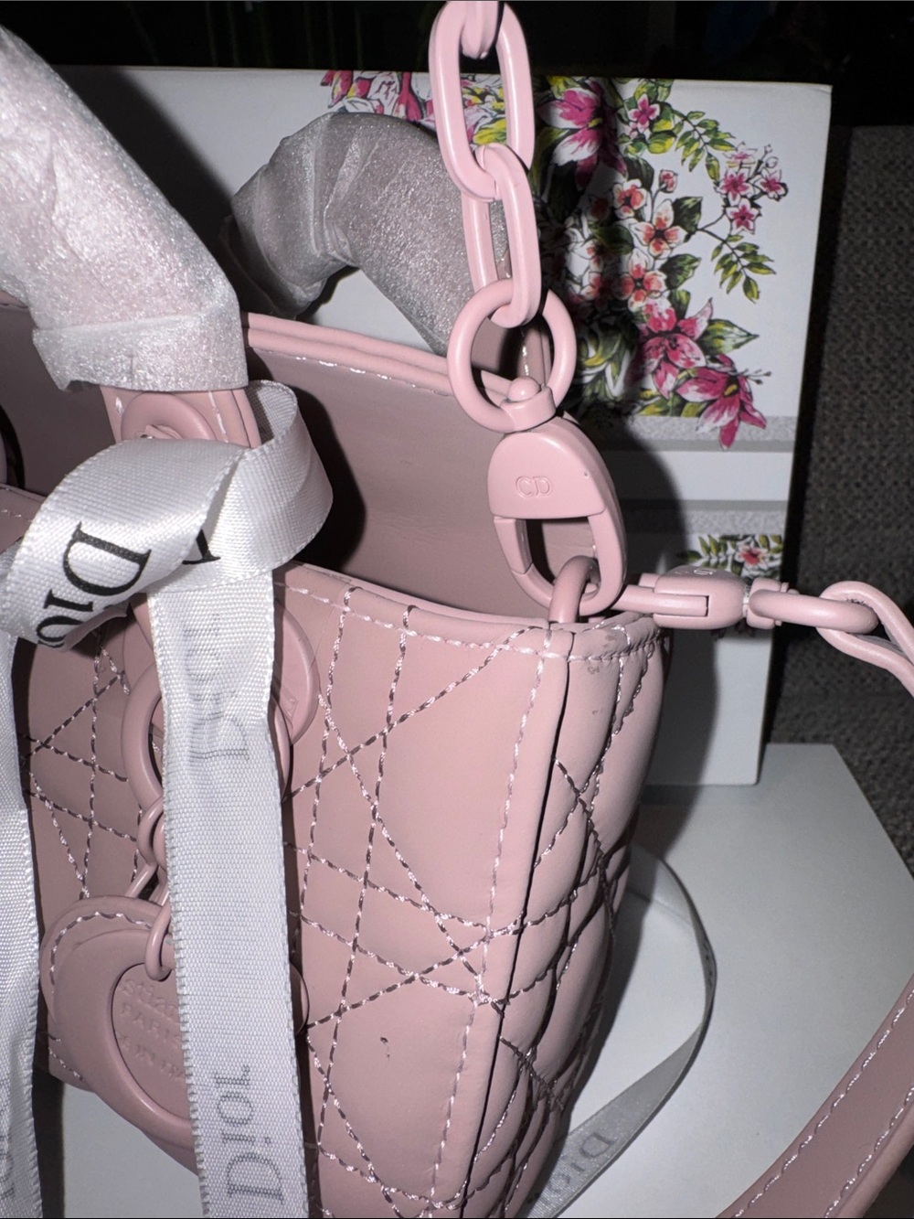 Dior Dusty Rose Lady Dior Mini Satchel with Chain-Detail Strap - Picture 8 of 11